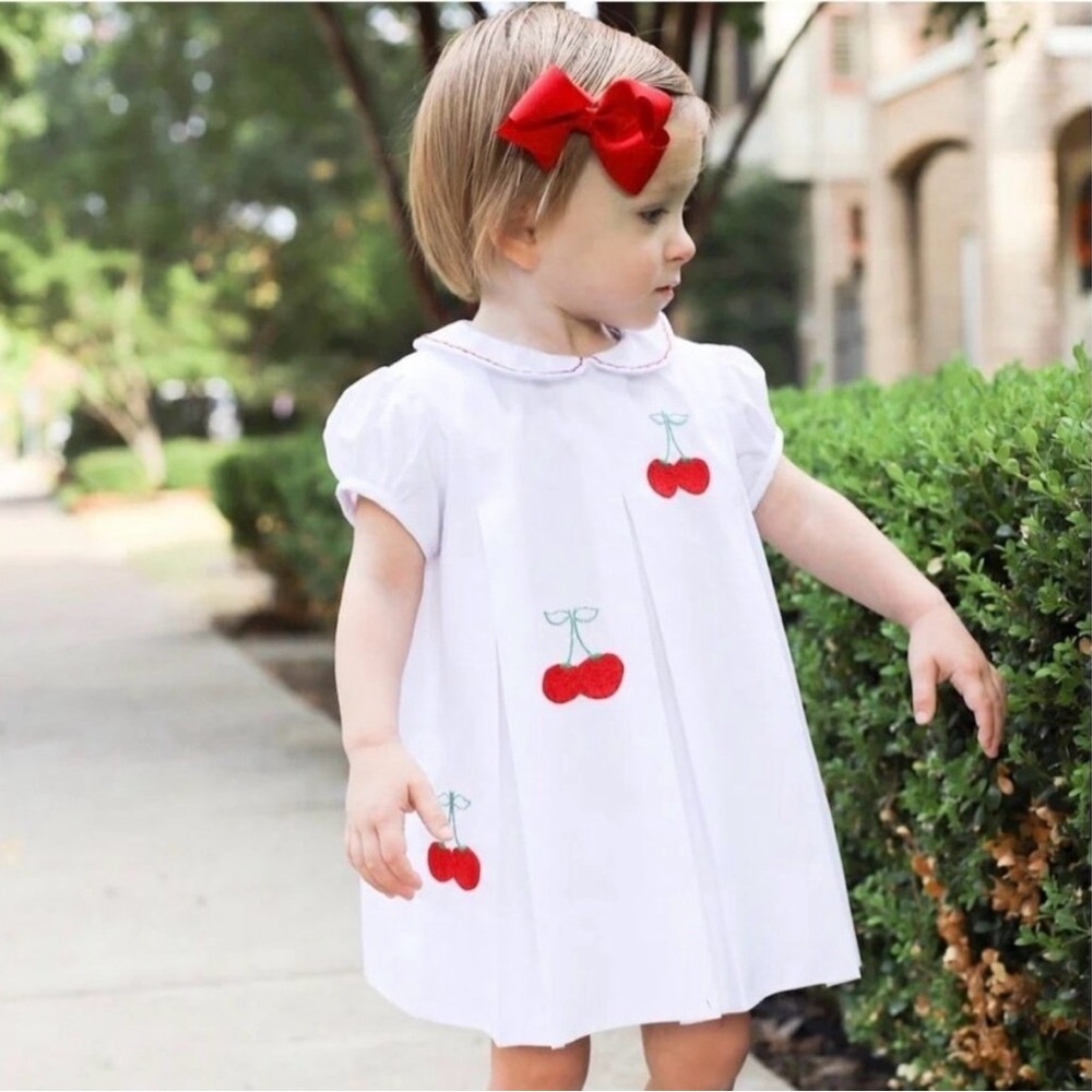 The Proper Peony cherry white dress w/ bloomers 18m